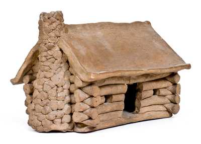 Very Unusual Hand-built Stoneware Log Cabin