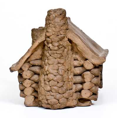 Very Unusual Hand-built Stoneware Log Cabin
