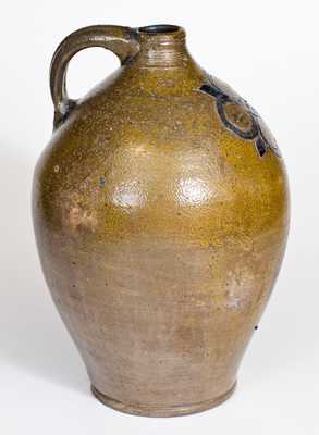 2 Gal. Ovoid Stoneware Jug with Fine Incised Floral, Manhattan, circa 1800