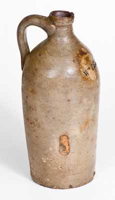 Extremely Rare WM. PECKER Pint-Sized Stoneware Jug, Merrimacport, MA, early 19th century