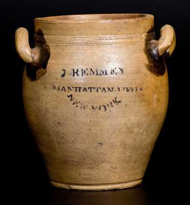 Very Fine J. REMMEY / MANHATTAN-WELLS / NEW-YORK One-Quart Stoneware Jar