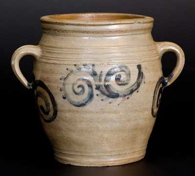 Very Fine 1/2 Gal. Stoneware Watchspring Jar, att. Abraham Mead, Greenwich, CT, late 18th century