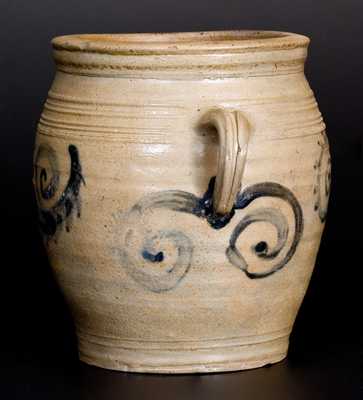 Very Fine 1/2 Gal. Stoneware Watchspring Jar, att. Abraham Mead, Greenwich, CT, late 18th century