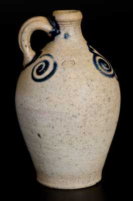 Fine One-Quart Stoneware Jug w/ Watchspring Decoration, Manhattan or NJ, 18th century