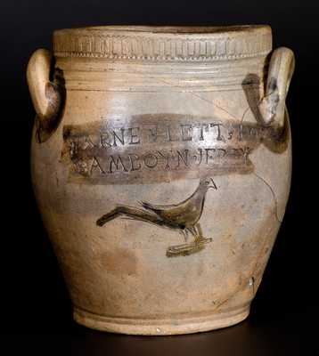 Extremely Rare WARNE & LETTS 1806 / S. AMBOY N. JERSY Stoneware Jar w/ Bird Design