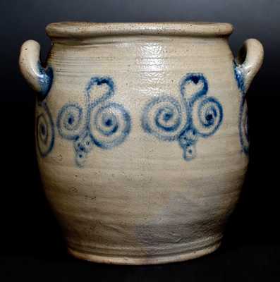 Very Fine att. Abraham Mead, Greenwich, CT Stoneware Jar w/ Watchspring Design, late 18th century