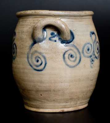 Very Fine att. Abraham Mead, Greenwich, CT Stoneware Jar w/ Watchspring Design, late 18th century