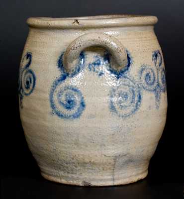 Very Fine att. Abraham Mead, Greenwich, CT Stoneware Jar w/ Watchspring Design, late 18th century