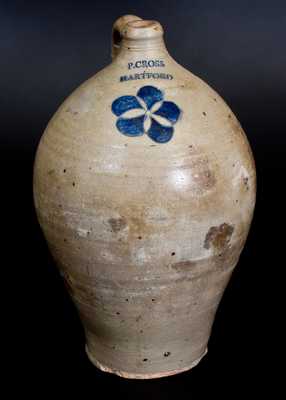 Fine 3 Gal. P. CROSS / HARTFORD Stoneware Jug with Incised Decoration