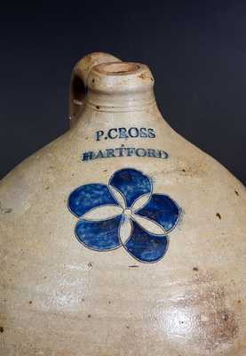 Fine 3 Gal. P. CROSS / HARTFORD Stoneware Jug with Incised Decoration