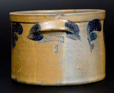 J. SWANK & CO. / JOHNSTOWN, PA Stoneware Butter Crock with Cobalt Decoration