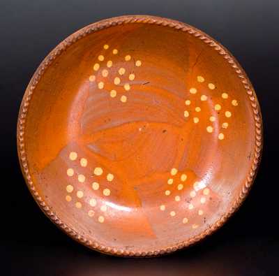 Unusual Redware Plate with Spotted Yellow Slip Decoration