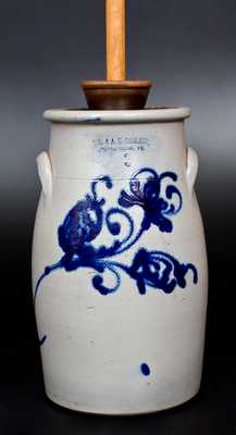 O. L. & A. K. BALLARD / BURLINGTON, VT Stoneware Churn w/ Bold Cobalt Decoration