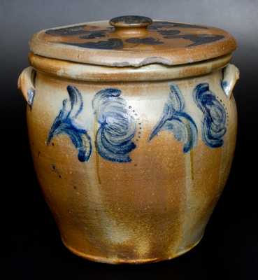 6 Gal. JOHN BELL / WAYNESBORO Stoneware Lidded Jar with Bold Floral Decoration