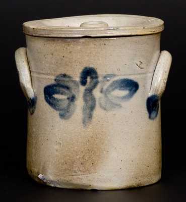Small-Sized Stoneware Lidded Jar with Floral Decoration, New York State, circa 1840