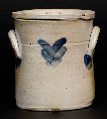 Small-Sized Stoneware Lidded Jar with Floral Decoration, New York State, circa 1840