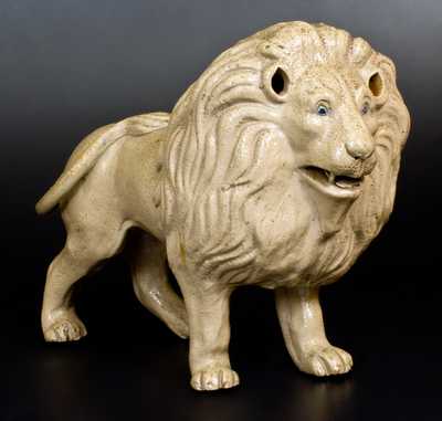 Exceptional Stoneware Lion Figure w/ Hand-Modeled Details, probably New York State, c1880