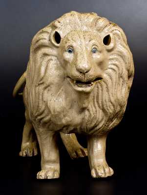 Exceptional Stoneware Lion Figure w/ Hand-Modeled Details, probably New York State, c1880