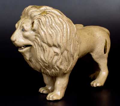 Exceptional Stoneware Lion Figure w/ Hand-Modeled Details, probably New York State, c1880