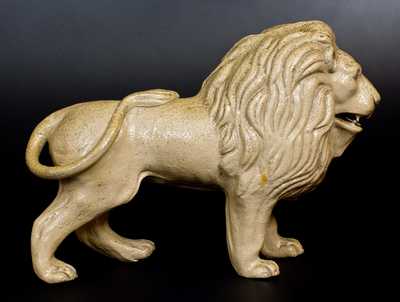 Exceptional Stoneware Lion Figure w/ Hand-Modeled Details, probably New York State, c1880