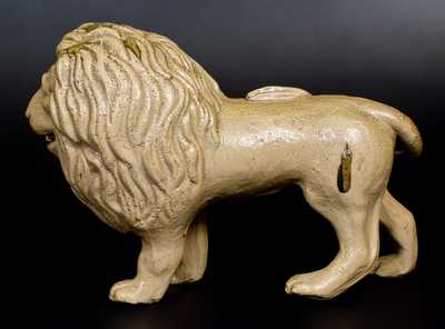 Exceptional Stoneware Lion Figure w/ Hand-Modeled Details, probably New York State, c1880