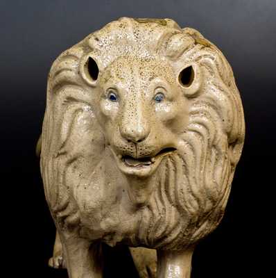 Exceptional Stoneware Lion Figure w/ Hand-Modeled Details, probably New York State, c1880