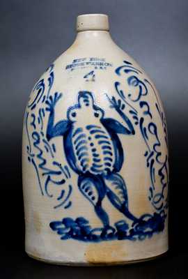 Exceptional and Important New York Stoneware Co. Jug w/ Elaborate Frog Decoration, Made for Potter's Son