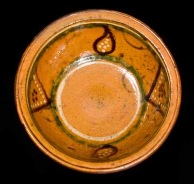 Fine Small-Sized Redware Bowl with Three-Color Slip Decoration
