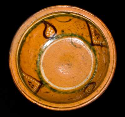 Fine Small-Sized Redware Bowl with Three-Color Slip Decoration