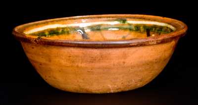Fine Small-Sized Redware Bowl with Three-Color Slip Decoration