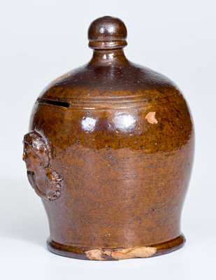 Unusual PA Redware Bank w/ Applied Woman s Bust Inscribed
