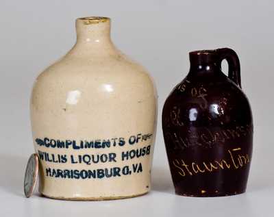 Lot of Two: Miniature Stoneware Jugs w/ Harrisonburg, VA and Staunton, VA Advertising