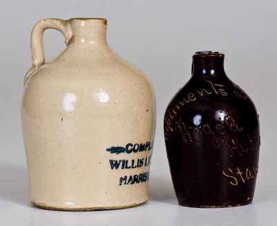 Lot of Two: Miniature Stoneware Jugs w/ Harrisonburg, VA and Staunton, VA Advertising