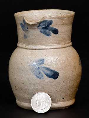 Decorated Pint-Sized Baltimore Stoneware Pitcher w/ Cobalt Decoration, circa 1870