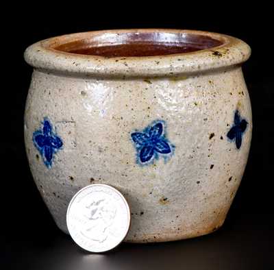 Very Unusual Diminutive Stoneware Jar w/ Impressed Floral Designs Inscribed, 