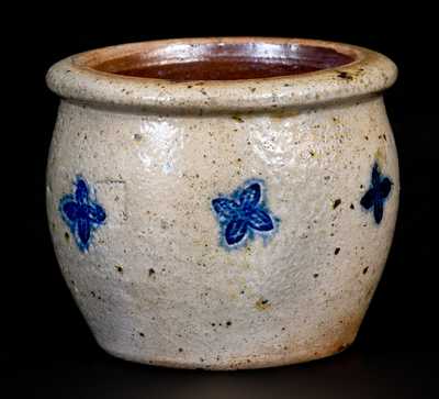 Very Unusual Diminutive Stoneware Jar w/ Impressed Floral Designs Inscribed, 