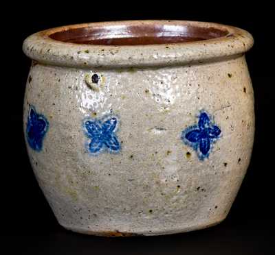 Very Unusual Diminutive Stoneware Jar w/ Impressed Floral Designs Inscribed, "E. W."