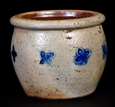 Very Unusual Diminutive Stoneware Jar w/ Impressed Floral Designs Inscribed, "E. W."
