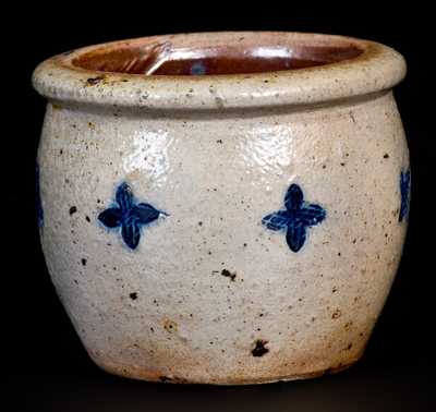 Very Unusual Diminutive Stoneware Jar w/ Impressed Floral Designs Inscribed, "E. W."