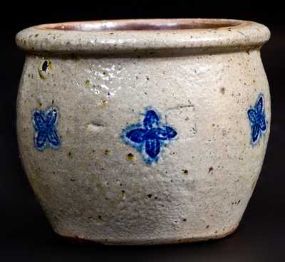 Very Unusual Diminutive Stoneware Jar w/ Impressed Floral Designs Inscribed, 