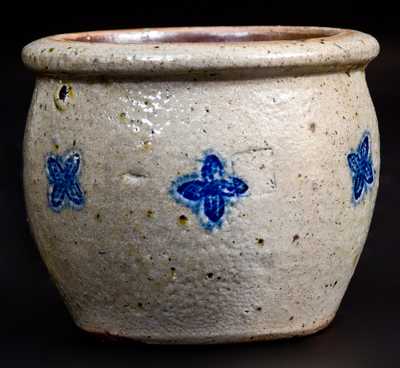 Very Unusual Diminutive Stoneware Jar w/ Impressed Floral Designs Inscribed, "E. W."