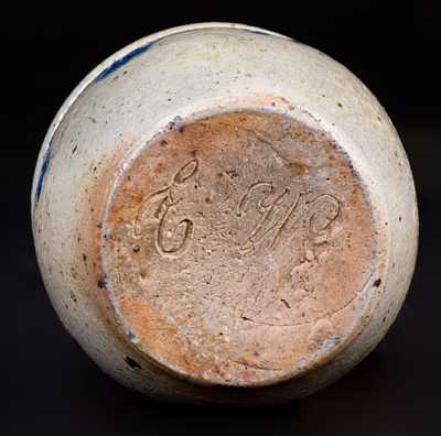 Very Unusual Diminutive Stoneware Jar w/ Impressed Floral Designs Inscribed, "E. W."