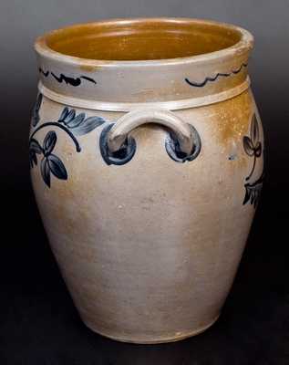 Fine 3 Gal. Rockingham County, VA Stoneware Jar w/ Floral Decoration, circa 1850