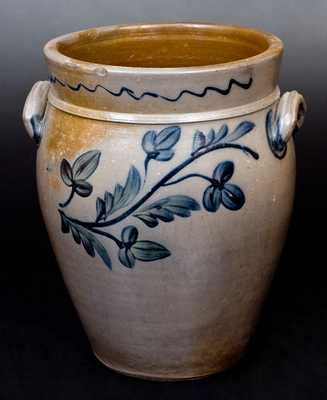 Fine 3 Gal. Rockingham County, VA Stoneware Jar w/ Floral Decoration, circa 1850