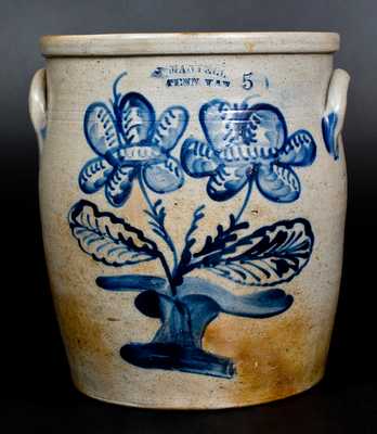 5 Gal. J. MANTELL / PENN YAN Stoneware Jar with Elaborate Floral Decoration
