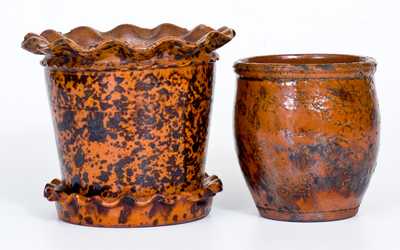 Lot of Two: Redware Flowerpot and Redware Jar with Similar Manganese Decoration