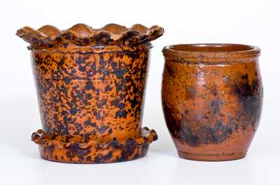 Lot of Two: Redware Flowerpot and Redware Jar with Similar Manganese Decoration