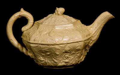 Very Rare AMERICAN POTTERY CO. / JERSEY CITY Yellowware Teapot, 1838-1845