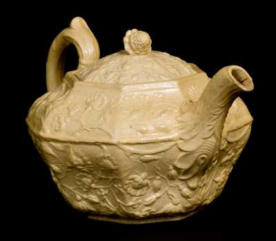 Very Rare AMERICAN POTTERY CO. / JERSEY CITY Yellowware Teapot, 1838-1845