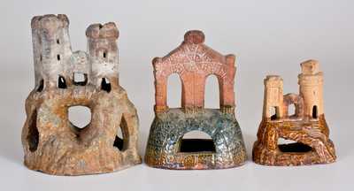 Lot of Three: Pottery Aquarium Castles, late 19th century